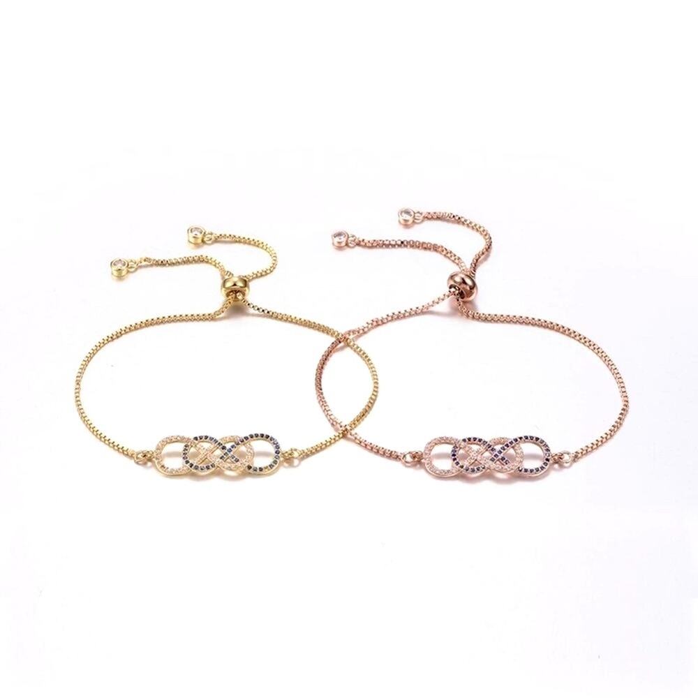 Gold and Rose Gold Plated Adjustable CZ Crystal Infinity Bracelet